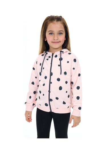 Toontoy Kız Çocuk Baskılı Hırka Pudra