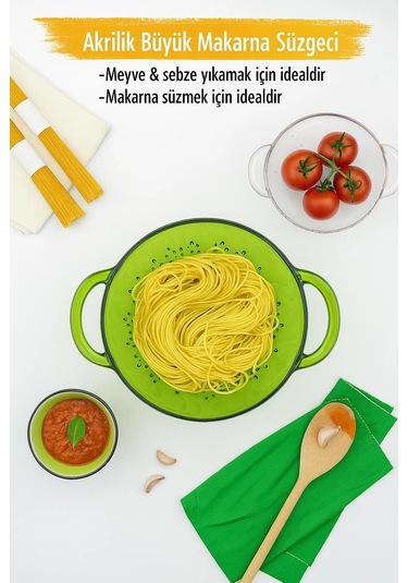 Akrilik Yeşil Makarna Süzgeçi & Sebze Meyve Süzgeçi Çok Renkli