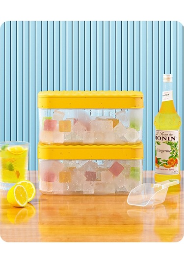 2 Parçalı Silikon Buz Tepsisi, Buz Küpü Filmi Ve Tepsisi Seti 28 Izgaralı Pp Buz Tepsisi Ev Tipi Buz Yapma Kapaklı Saklama Kutusu Sarı-büyük Boy Sarı