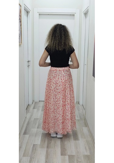 Bel Lastikli Kloş Şifon Etek 6003-beyaz/turuncu Beyaz/turuncu Beyaz - Turuncu