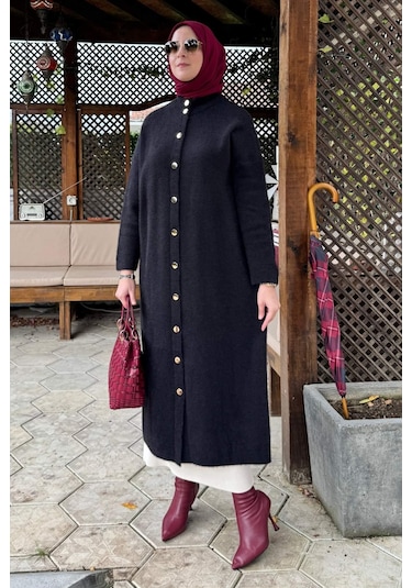 Rabia Şamlı Yakut Angora Triko Kap Siyah Çok Renkli