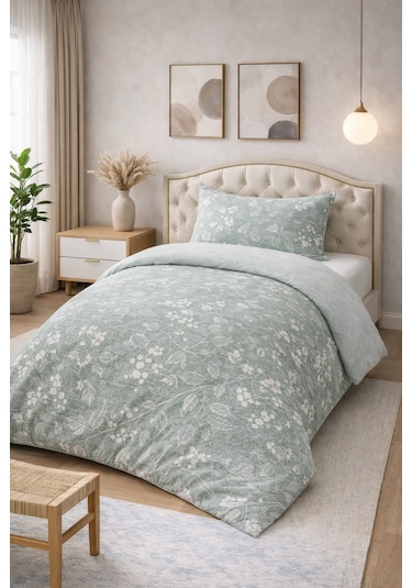 Soft Dream Desenli Pamuklu Tek Kişilik Nevresim Takımı Yeşil