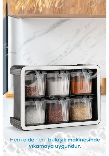 Vienev 6lı 500 Ml Standlı Kendinden Yapışkanlı Kaşıklı Baharatlık Seti Antrasit