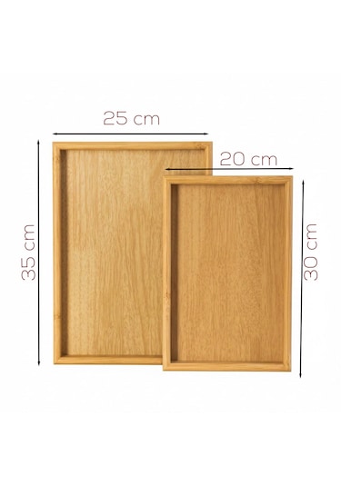 Porsima Pbt-362 Ahşap Tepsi 2li Set Çay Kahve Bambu Sunumu Tepsi Seti Ahşap