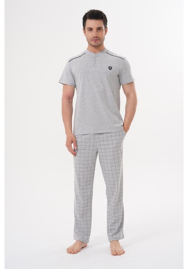 Mecit 2981 Gri Büyük Beden Kısa Kollu Erkek Pijama Takımı Gri