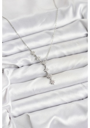 316l Çelik Zincir Gümüş Renk Kutup Yıldızı Model Kadın Kolye Renkli