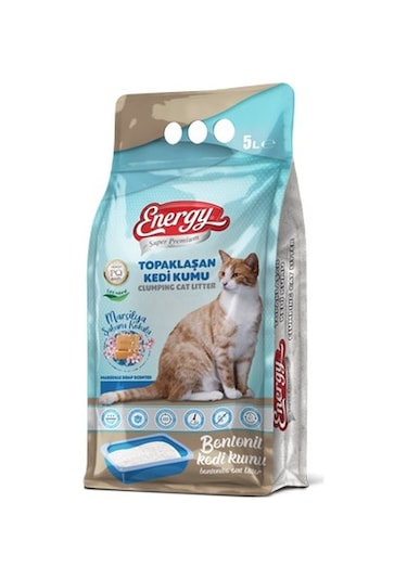 Energy Marsilya Sabunu Kokulu İnce Taneli Topaklaşan Bentonit Kedi Kumu 12 x 5 L