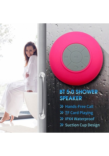 Dianziye Banyo İçin Ipx4 Su Geçirmez Led Işıklı Bluetooth Hoparlör - 3w Ses, Bt 5.0, Kolaysuz Sıçrama Çubuğu, Tf Kart Desteği, Pembe Mor