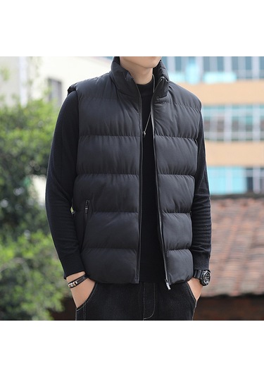 Erkek Pamuklu Dik Yaka Yelek Siyah