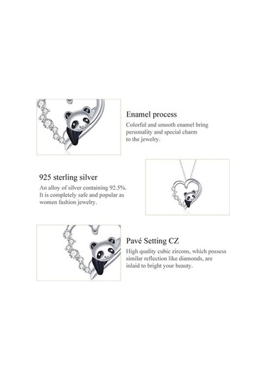 Novahub 925 Ayar Gümüş Panda Kolye, 17.7 İnç Zincir, Kadınlar İçin, Ayarlanabilir, Yıldönümü/hediye Gümüş