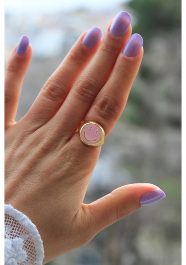 Niki Aksesuar Smile Pembe Mineli Ayarlanabilir Yüzük Gold Renk Pembe