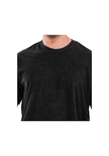 Kingsize Nutrition Kingsize Darksteel Antik Yıkamalı Oversize T-shirt Siyah Siyah