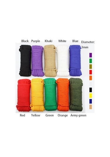Renkler Dış Mekan Aleti Çap 3mm Paraşüt İpi Kordon İpi Çadır İpleri Paraşüt İpleri 550 İp Hayatta Kalma Kiti Haki