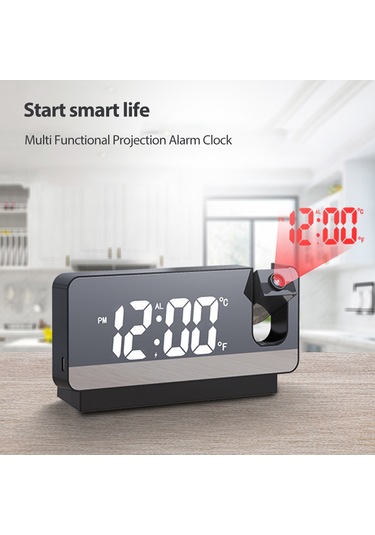 Dofolink Siyah Usb Beslemeli Projeksiyon Alarm Saati - 180 Ayarı, Sicaklık/tarih Büyük Ekran, Ayna Led Dijital Masa Saati