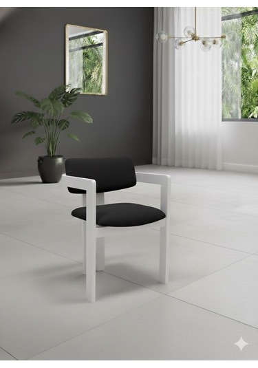 Verona Doğal Ahşap Yuvarlak Yemek Masası Takımı 4 Kişilik Modern Scandinavian Stil Beyaz Antrasit