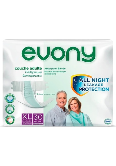 Evony Bel Bantlı 6 Damla Yetişkin Hasta Bezi XL 2 x 30 Adet