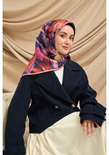 Silk Home Twill İpek Eşarp 11480-64 Morcivert, Pembe, Turuncu, Fildişi, Somon