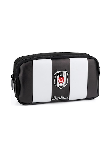 Beşiktaş 3 Bölmeli Çubuklu Suni Deri Okul Çantası + Kalemlik Siyah