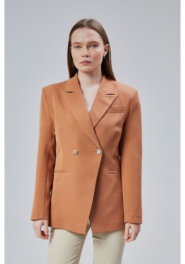 Kahverengi Regular Fit Yırtmaç Detaylı Blazer Ceket Kahve