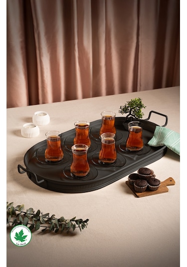 Lin Metal Lotus 57 cm Elips Metal Tepsi - Siyah