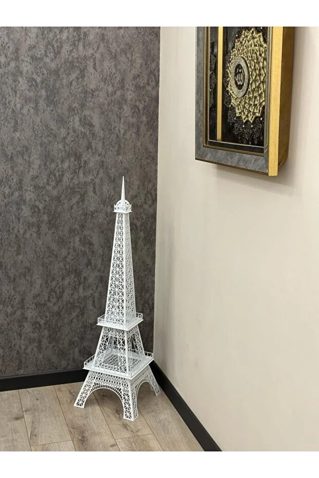 Metal Eyfel Kulesi Cnc Kesim 120 Cm Beyaz