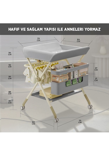Portatif Bebek Alt Değiştirme Bakım Masası Sepetli Organizer Katlanabilir Taşınabilir İstasyon Tekerlekli Askılık Gri Portatif Bebek Alt Değiştirme Bakım Masası Sepetli Organizer Katlanabilir Taşınabilir İstasyon Tekerlekli Askılık Gri
