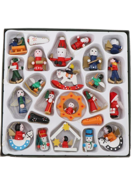 Buaoaos Wooden Figurine Pendant Necklace, Christmas Tree Ornament, 24-piece Set. Merry Christmas 001