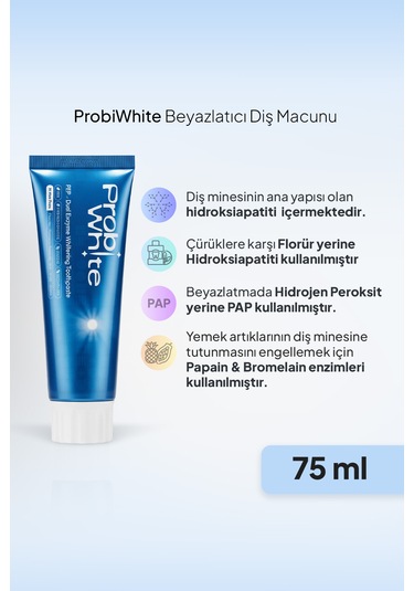 Probiwhite Beyazlatıcı Diş Macunu-pap Teknolojili,mikro Hidroksiapatit+enzim Formül,vegan Beyazlatma