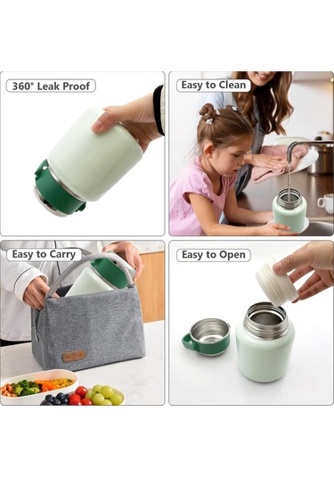 Çelik Mama Termosu Sıcak Veya Soğuk Yiyecekler İçin Öğle Yemeği Termosu 500 Ml Yeşil