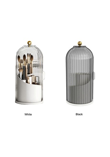 Ganzhoushop Kapaklı Makyaj Fırçası Tutucu Düzenleyici, 360 Dönebilen Şeffaf Toz Geçirmez Makyaj Fırçaları Düzenleyicibeyaz