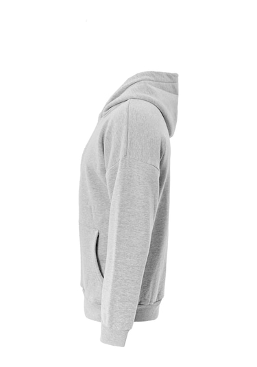 Unisex Theree Love Baskılı Kapüşonlu İçi Yumuşak Polarlı Oversize Sweatshirt - Gri Saks Mavisi