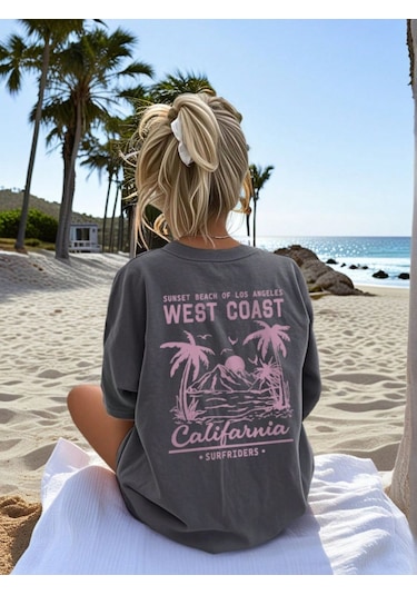 Kadın Füme West Coast Calif Baskı Regular Fit Tişört