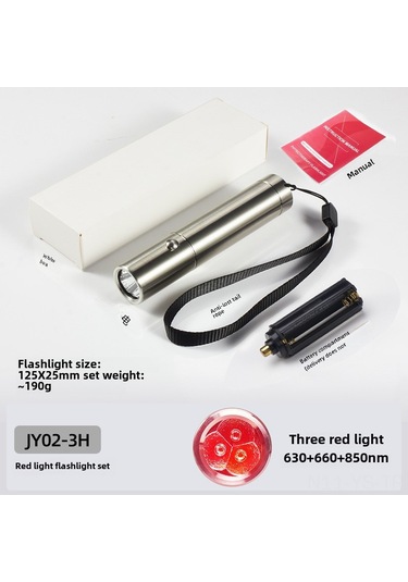 Yunboo Kırmızı Işık El Feneri 3 Led 630+660+850nm Entegre Kızılötesi Aygıtı - Fener + Pil Konulu + Kullanım Kılavuzu