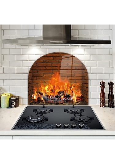 Decorita Cam Ocak Arkası Koruyucu | Oval Şekilli | Odunlu Şömine