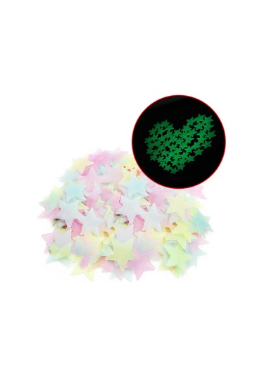 Xiyyadms 100 Adet Parlayan Gece Yıldızı Çıkartması - Çocuk Odası Dekoru İçin Işıkla Şarj Olan Yapışkan Yıldızlar Mavi