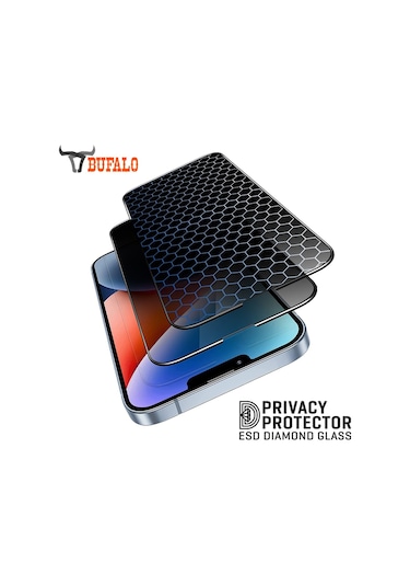 Bufalo iPhone Uyumlu 15 Plus Esd Anti Static Hayalet Privacy Cam Ekran Koruyucu