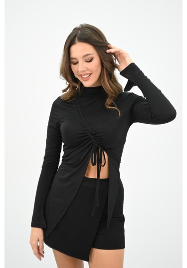 Kadın Önü Büzgü Detaylı Crop Bluz 1867-25 Çok Renkli