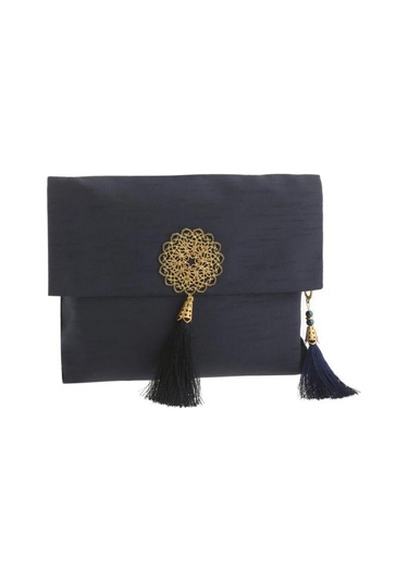 Şantuk Keseli Tafta Seccade Ve İnci Vavlı Tesbih Set , Taşınabilir Namaz Seti Lacivert