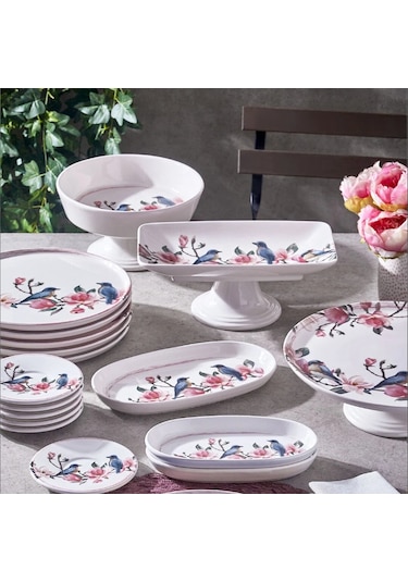 Fecra Pink Bird 18 Parça Servis Ve Sunum Seti Beyaz