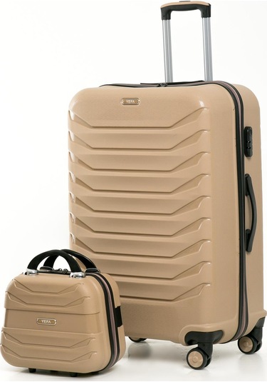 Yefa Pp Polipropilen Kırılmaz Büyük & Makyaj Boy 2'li Valiz Seti Gold