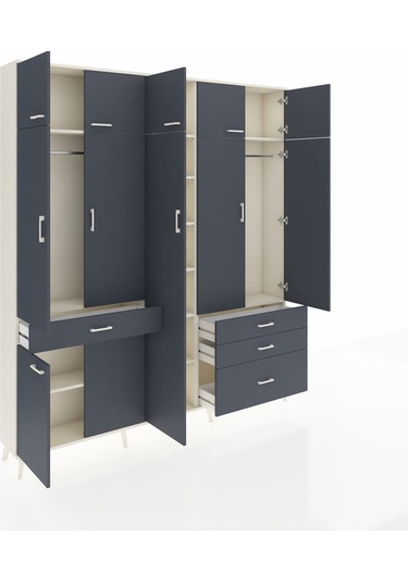 Arges Dolap 11 Raflı 4 Çekmeceli 2 Askılı 220x30x243 Aytaşı-antrasit/antrasit Antrasıt/antrasıt