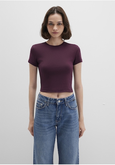 Mavi - Bordo Basic Crop Tişört 1600814-70434 Bordo