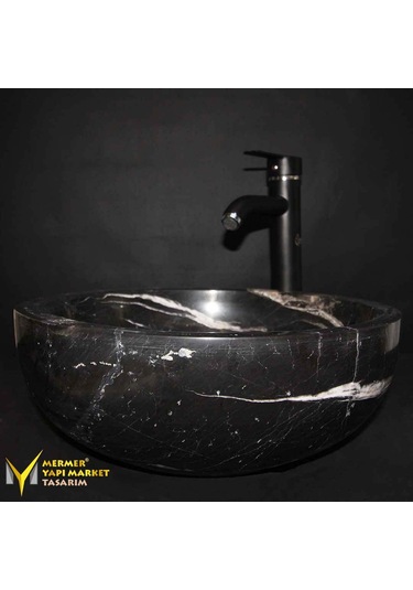 Toros Siyah Mermer Yuvarlak Lavabo