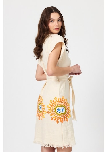 Mulberry Müslin Kadın Plaj Elbisesi Kolsuz %100 Pamuk Sarı