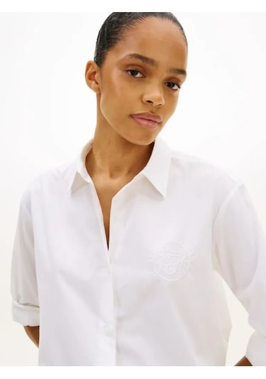 Tommy Hilfiger Cotton Easy Shırt Kadın Beyaz Uk Gömlek - Ww0ww48190
