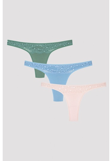 Penti Waterfall Dantel Detaylı 3lü Çok Renkli Tanga Külot Çok Renkli