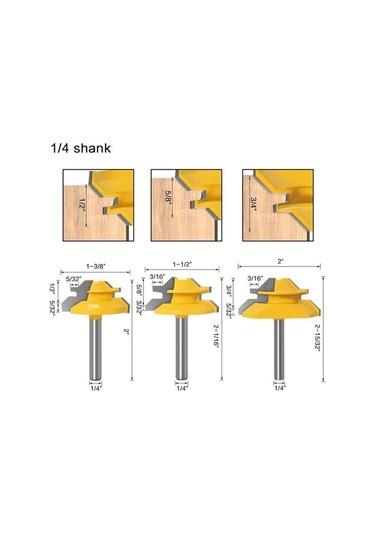 Fortunelane 3'lü Set 1/4 İnç Saplı Ahşap Birleştirme Frezi: 45 Derece Yuva Kesici, Doğru Açı Pencereci Ve İç Çizgi Oluşturucu - A