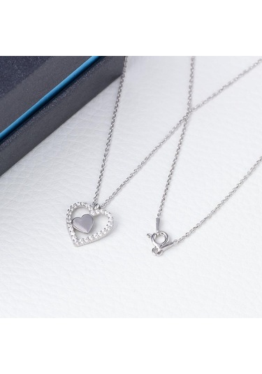 Nagiss Kalp Model-1 Zirkon Taşlı 925 Ayar Gümüş Kadın Kolye