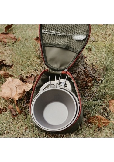 Maoyaya Kampanya & Piknik İçin Sap Kollu Çatal Bıçak Taşıma Çantası - Askeri Yeşil Yeşil