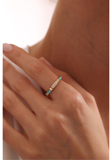 Mavi Turkuaz & Beyaz Sedef Mineli Rectang Yüzük Gianfranco